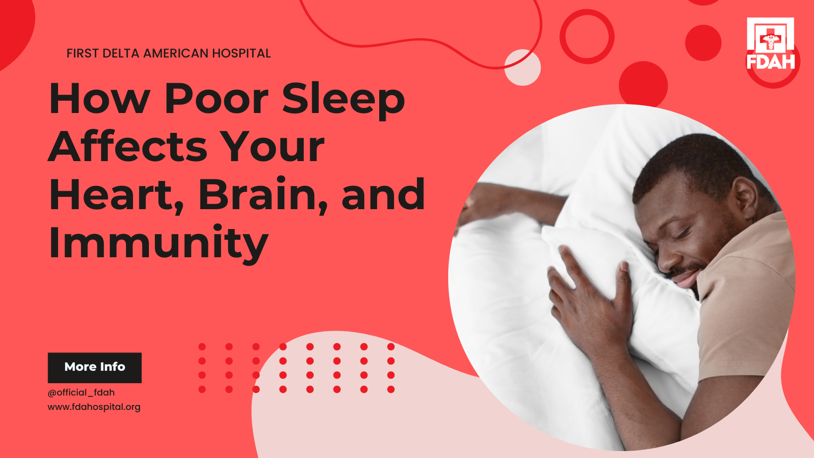 Infographic image saying how poor sleep effects your health, brain and immunity